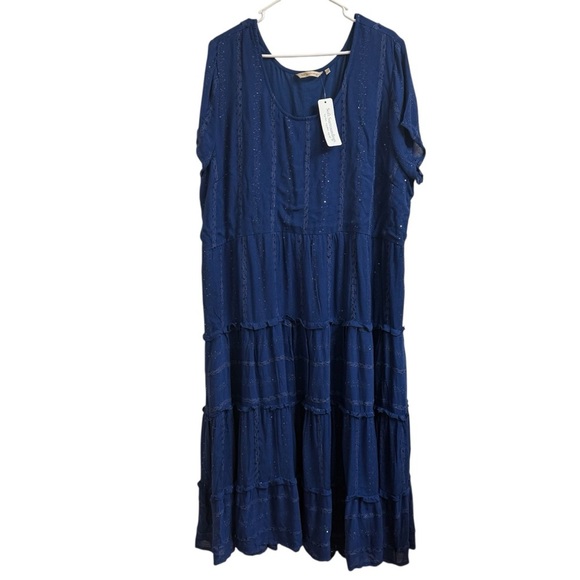 Soft Surroundings Womens Size 3X Kara Shimmer Tiered Sequin Blue Maxi Dress Plus - Picture 3 of 10